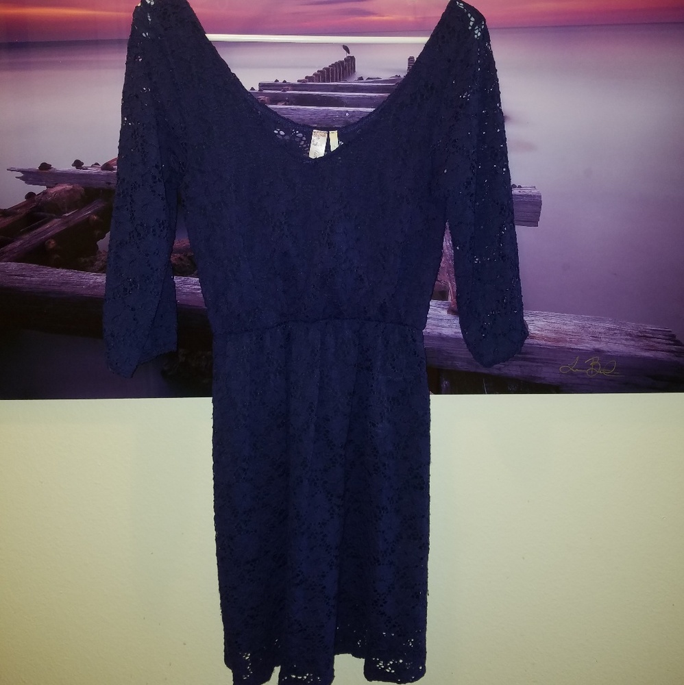 Blue Lace Long Sleeve Dress